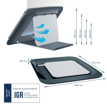 Leitz Ergo Cosy Höhenverstellbarer Laptopständer, 80% Recycelter Kunststoff